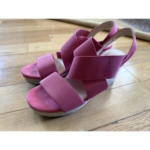 Liz Claiborne Memory Foam Wedge  Heel Size‎ 9 Pink Coral Open Toe Shoe